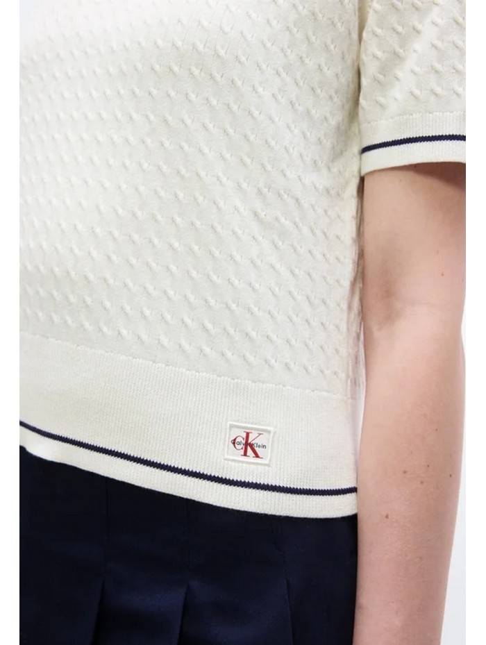 Calvin Klein Jeans-JERSEYS Y CARDIGANS CHICA-SS WOVEN LABEL CROPPED CABLE SWE-LV047F320G-WHITE