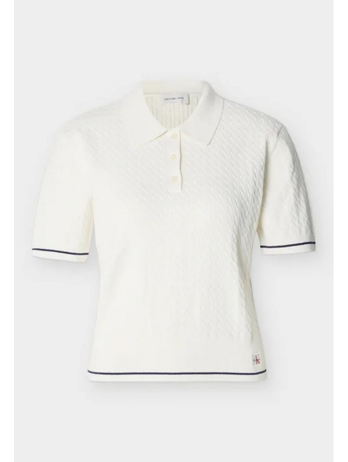 Calvin Klein Jeans-JERSEYS Y CARDIGANS CHICA-SS WOVEN LABEL CROPPED CABLE SWE-LV047F320G-WHITE