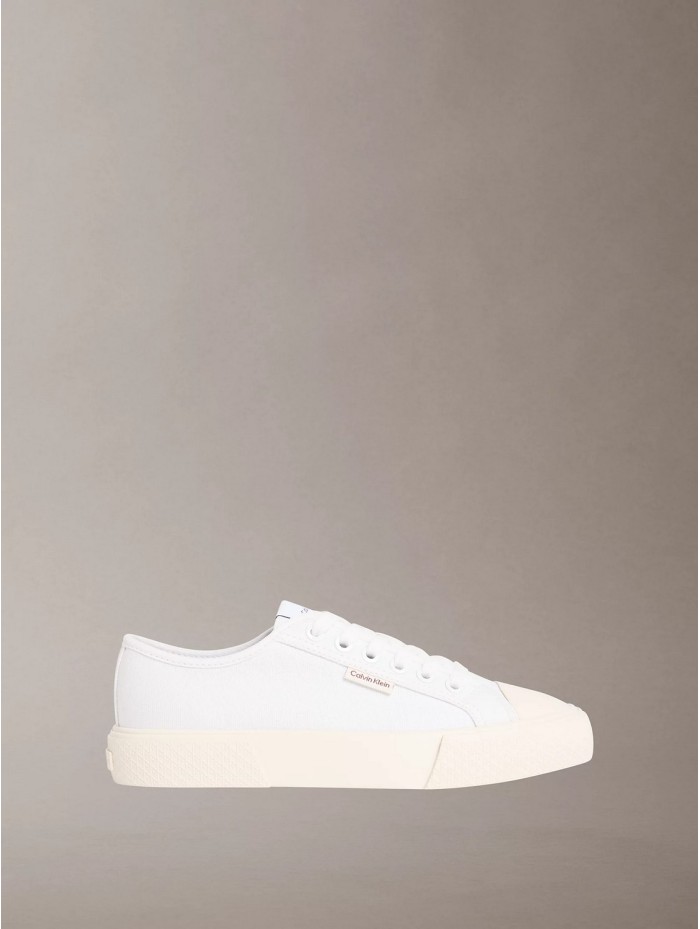 Calvin Klein Jeans-CALZADO CHICA-VULC LOW LACE UP CANVAS-HW0HW02975-WHITE