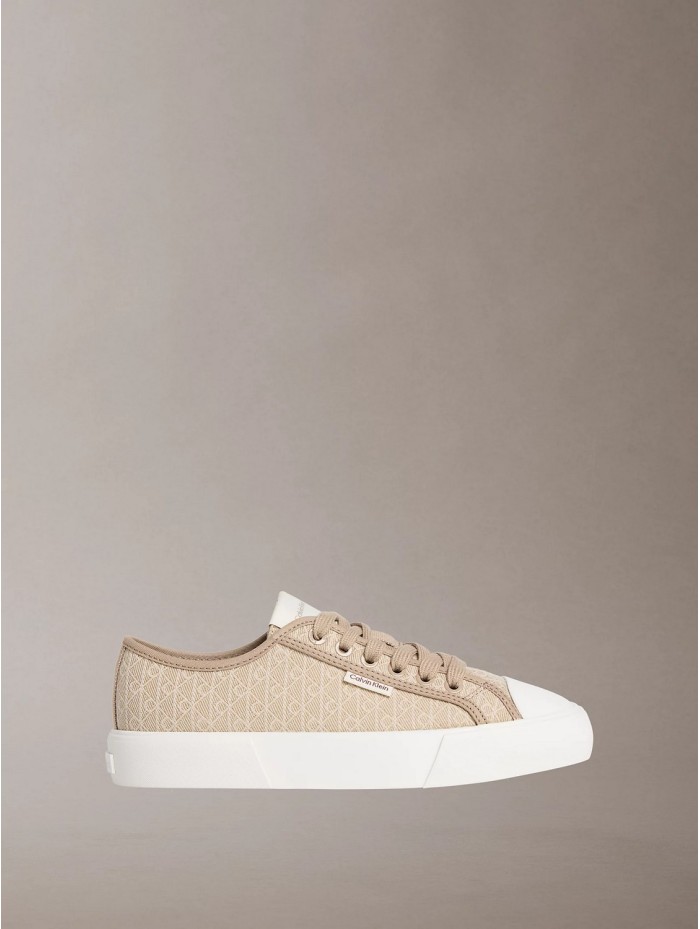 Calvin Klein Jeans-CALZADO CHICA-VULC LOW LACEUP AOP CANVAS-HW0HW03142-BEIGE