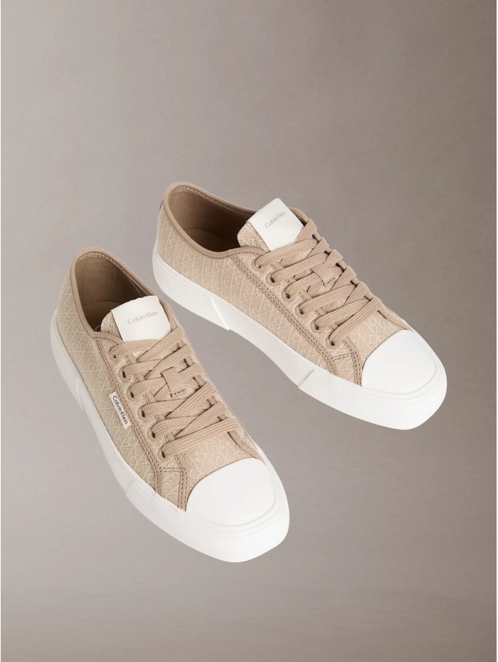 Calvin Klein Jeans-CALZADO CHICA-VULC LOW LACEUP AOP CANVAS-HW0HW03142-BEIGE