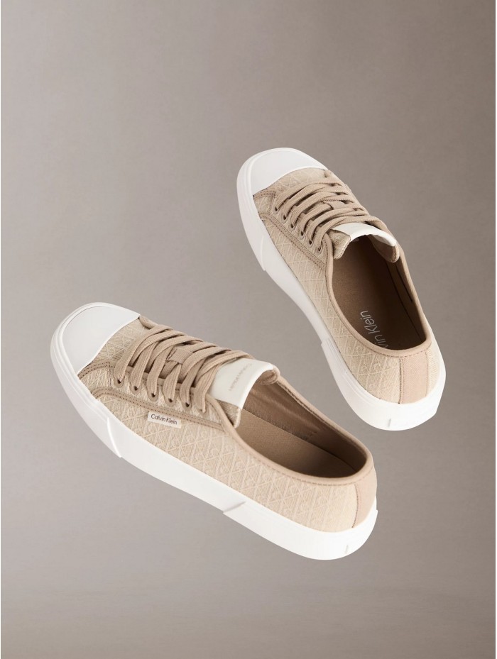 Calvin Klein Jeans-CALZADO CHICA-VULC LOW LACEUP AOP CANVAS-HW0HW03142-BEIGE