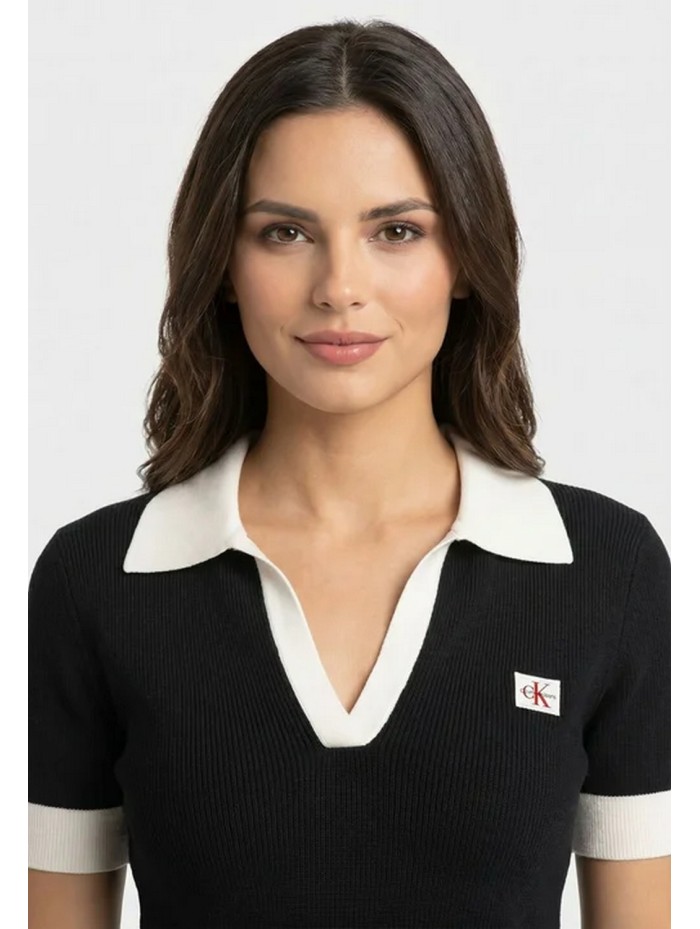 Calvin Klein Jeans-JERSEYS Y CARDIGANS CHICA-WOVEN LABEL SS POLO-LV047G308G-BLACK
