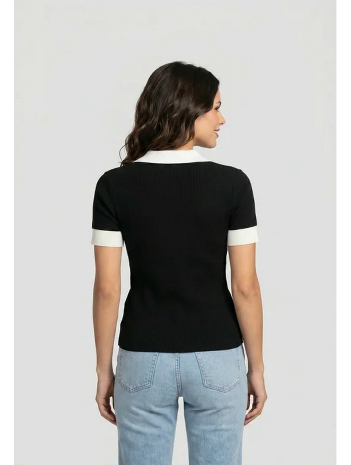 Calvin Klein Jeans-JERSEYS Y CARDIGANS CHICA-WOVEN LABEL SS POLO-LV047G308G-BLACK