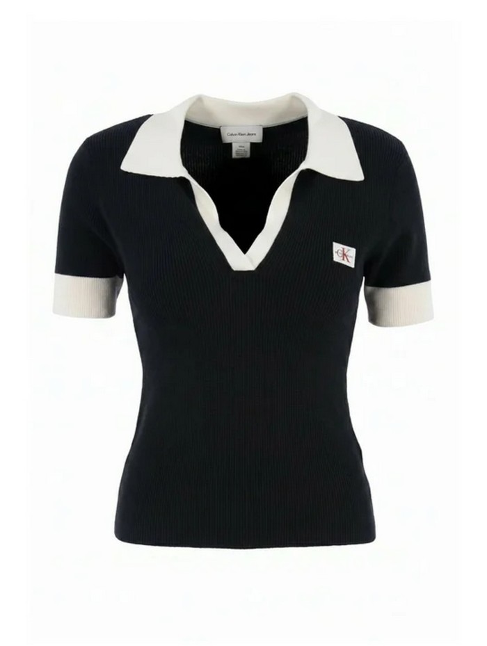 Calvin Klein Jeans-JERSEYS Y CARDIGANS CHICA-WOVEN LABEL SS POLO-LV047G308G-BLACK