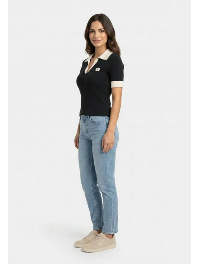 Calvin Klein Jeans-JERSEYS Y CARDIGANS CHICA-WOVEN LABEL SS POLO-LV047G308G-BLACK