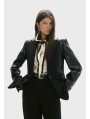 AMERICANA-LOLA CASADEMUNT-LF2602012-00N-BLACK-Leather effect combi blazer and circular blazer