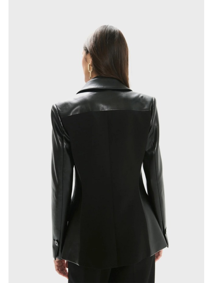 AMERICANA-LOLA CASADEMUNT-LF2602012-00N-BLACK-Leather effect combi blazer and circular blazer