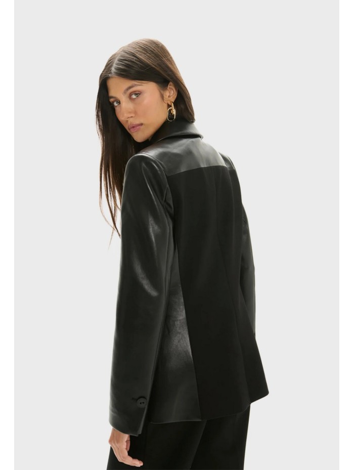 AMERICANA-LOLA CASADEMUNT-LF2602012-00N-BLACK-Leather effect combi blazer and circular blazer