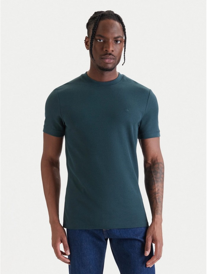 Calvin Klein Jeans-CAMISETAS CHICO-SS SLIM MICRO WAFFLE CREWNK TEE-LV04RF206G-GREEN